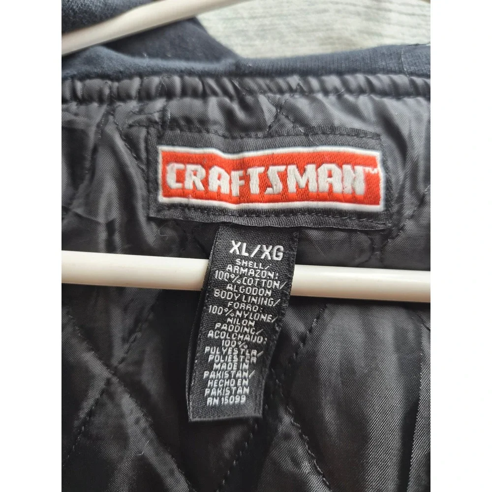 Craftsman Flannel Shirt Jacket Mens XL Black Gray Quilted Lined Hooded No Zip